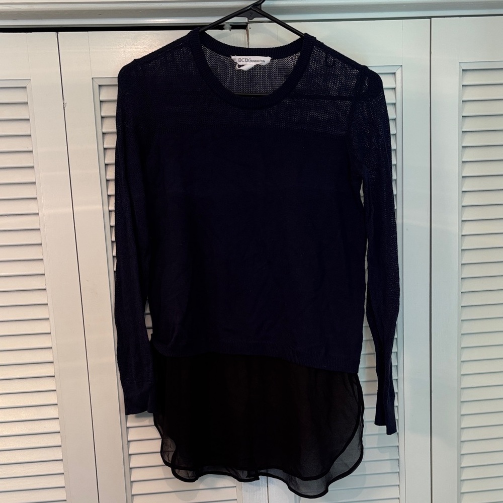 BCBGeneration Navy and Black Sheer Blouse